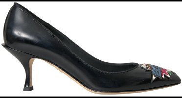 Patent Leather Pumps Embellished Heels Wo - Black