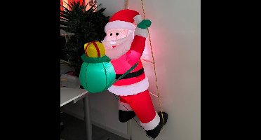 HEM Kerstman op ladder met Rugzak Opblaasbaar 122 cm – LED Verlichting – Inclusief Blower & Ladder – Waterdicht Polyester – Voor Binnen & Buiten met opbergzak