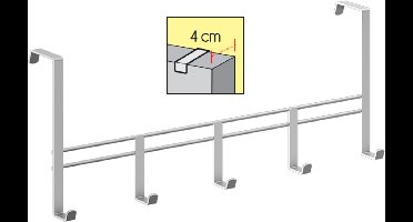 Metaltex - Kapstok voor stompe deur van 4 cm - Deurkapstok - Zilvergrijs - Wandkapstok - 5 haken - 38x6x15cm