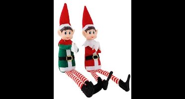 Cosy & Trendy Kerst Decoratie Elf - Set van 2 stuks - H36cm - Rood/Groen