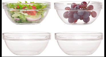 Salade schaal - 12x - glas - 12 cm - slakommetje - serveerschaal - keuken - Keuken accessoires - schalen en kommen