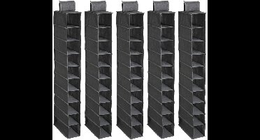 Storage Solutions kast organizer - hangend - 10 vakken - 30 x 15 x 120 cm - grijs - kleding opbergen - vakjes - kledingkast