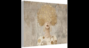 Akoestisch wandpaneel 70x50 cm - Vilt schilderij Goud - Portret - Vrouw - Akoestische panelen - Geluidsdempende wanddecoratie - Geluidsisolatie woonkamer - Muurdecoratie geluidspanelen