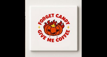 Vergeet Snoep Geef Me Koffie Tegel 15x15cm – Grappig Halloween Pompoen Ontwerp – Perfect Cadeau voor Koffieliefhebbers – Keramische Wanddecoratie