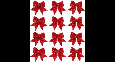 Ynkkvre – 12 Stuks Rode Kerststrikken – 5,5 Inch Kerstkransen – Sequin Strikken voor Versieringen – Kerstversiering Strikken voor Thuis – Kerstboom en Feestcadeaus