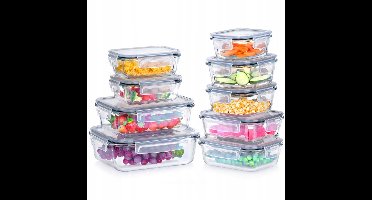 Glazen Voedselcontainers met Deksel en Afdichting - 9 Stuks