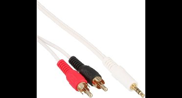 InLine® Audiokabel, 2x Tulpplug naar 3,5mm M stereo, wit/goud, 1m