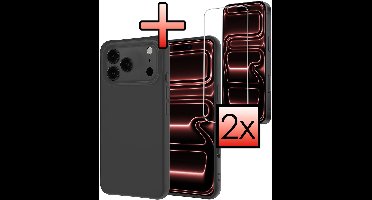 Hoesje - Met 2x Screenprotector - Geschikt voor Apple iPhone 17 Pro - Sterk & Shockproof - Back Cover - Siliconen Case - Telefoon Hoes - Zwart