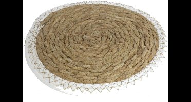 Gerimport Pannen onderzetters - zeegras - rond - 28x28 cm - naturel/wit - stevig - groot formaat