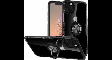 Hoesje Geschikt voor iPhone 11 Pro Luxe Back Hoesje Metale Ring houder - Zwart