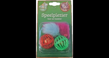 Gebr de boon - Kattenspeelgoed blisterpak 2 plastic bal en 2 bontmu...