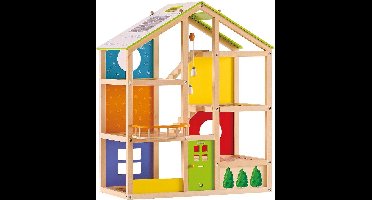 Hape All Season House - Houten Poppenhuis Gemeubileerd | Speelhuis met 6 Kamers en Omkeerbaar Dak, Inclusief Meubels | Vanaf 3 Jaar