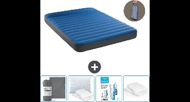 Intex Luchtbed - 2-Persoons - 152 x 203 x 22 cm - Blauw - Inclusief pomp - Hoeslaken - Kussen - Reparatieset en Kussenbeschermer
