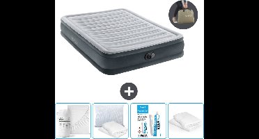 Intex Luchtbed - Twijfelaar - 137 x 191 x 33 cm - Grijs - Inclusief pomp - Hoeslaken - Kussen - Reparatieset en Kussenbeschermer