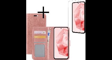 Hoesje - Met Screenprotector - Geschikt voor Samsung Galaxy A35 - Luxe Pasjeshouder - Bookcase Portemonee - Flip Case - Kunstleer Book Case - Flipcase - Book Cover - Walletcase - Portemonneehoes - Rosé goud