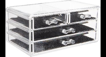 ITEM Make-up organizer - 4 lades - acryl - transparant - antislip mat - 24x15x11 cm