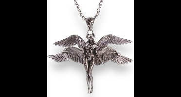 Gevleugelde Strijder Van Zilver - Mystieke Gevleugelde God Vrouw Figuur Ketting