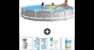 Intex Rond Prism Frame Zwembad - 366 x 76 cm - Grijs - Inclusief Pomp Filters - Testrips - Chloor