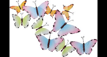 Pro Garden tuin wanddecoratie vlinders - metaal - groen - 66 x 38 cm - muurvlinders