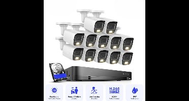 4K Beveiligingsset 16 Camera’s – Cameraset – CCTV Systeem – Beveiligingscamera’s – DVR Kit – 16-Kanaals DVR – IP67 Waterdicht – Nachtzicht 25 Meter - 4TB
