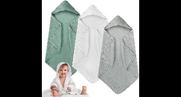 Boraboi® 3-delige set van superzachte babyhanddoeken met capuchon, absorberend en huidvriendelijk katoen, 80 x 80 cm