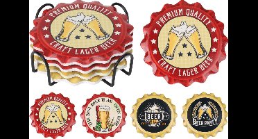 Excellent Houseware onderzetter set beer karton 4 stuks in houder.