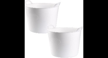 Plasticforte Flexibele kuip of emmer - 2x - wit - 42 liter - stevig kunststof - 45 x 38 cm - Afvalbak - Wasmand - Opbergmand - Voedsel geschikt