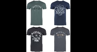 Mustang Heren T-Shirt 4-pack Mustang heren T-shirt regular fit Veelkleurig 3XL Ronde Hals Volwassenen