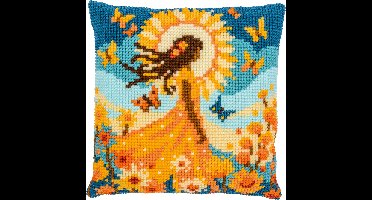 Vervaco - Kruissteekkussen kit - Meisje met de zon - PN-0212141 - Borduren - Borduurpakket - Borduurpakket volwassenen - Borduurpakket kind