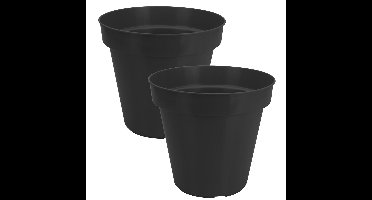 Pro Garden Plantenpot/bloempot Botanic - 2x - Tuin buiten - kunststof - zwart - Dia 30 cm - rond