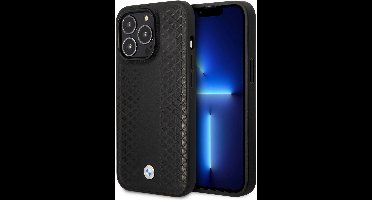 BMW Leather Diamond Pattern Back Case (MagSafe Compatible) - Geschikt voor Apple iPhone 14 Pro Max (6.7") - Zwart