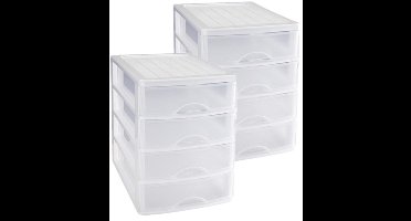 Plasticforte Ladeblok/bureau organizer met 3x lades - wit/transparant - L35 x B27 x H35 - Opruimen/opbergen laatjes