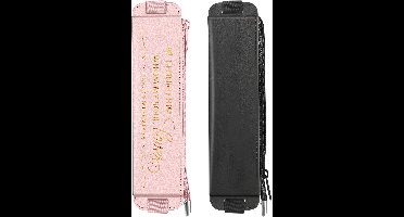 2-pack etui, PU-materiaal etui met elastische band, schrijfwarentas met rits voor agenda, notitieboek, schoolbenodigdheden, tablets, roségoud en zwart