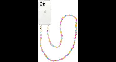 xoxo Wildhearts siliconen hoesje - Geschikt voor iPhone 13 Pro hoesje - Shell Hearts (long) - Telefoonhoesje - Hoesje met koord - gekleurde hartjes - Lang koord - Transparant hoesje met telefoonkoord - Regenboog / Meerkleurig