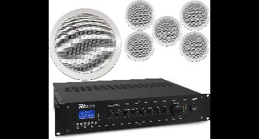 Power Dynamics Plafondspeaker set met 6 witte inbouwspeakers - 100V - Inclusief Bluetooth - 5 inch