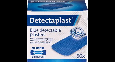 Detectaplast blauwe pleisters - metaaldetecteerbare en elastische pleisters sensitive, wondpleisters voor de voedingsindustrie, catering en grootkeuken, 50 x 72 mm, 50 stuks