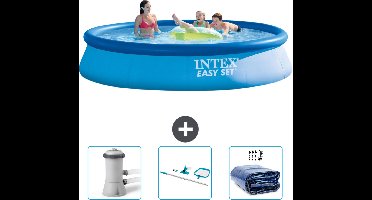 Intex Rond Opblaasbaar Easy Set Zwembad - 396 x 84 cm - Blauw - Inclusief Zwembadfilterpomp - Schoonmaakset - Solarzeil