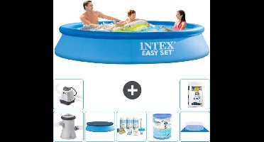 Intex Rond Opblaasbaar Easy Set Zwembad - 305 x 61 cm - Blauw - Inclusief Pomp Afdekzeil - Onderhoudspakket - Filter - Grondzeil - Zoutwatersysteem - Zwembadzout