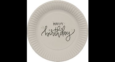Folat - Crème noir borden happy birthday - 8 stuks - 23 cm