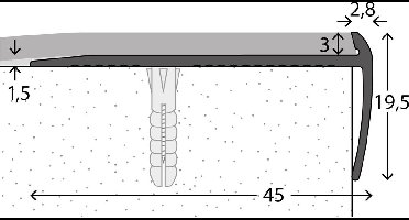 Aluminium trapprofiel geboord - Trapneusprofiel - Trapneus - 45mm x 2,50mtr (Zilver/Grijs)