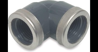 Mega Knie 90° PVC-U 1" binnendraad 10bar grijs type versterkt