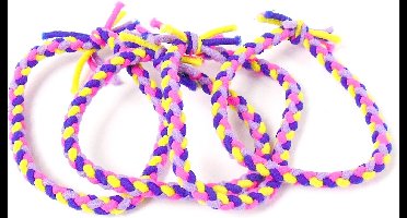 Vlechtelastiek paars-roze-geel-donkerblauw