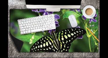 Bureau onderlegger - Graphium agamemnon Vlinder op Paarse Bloemen - 80x40 cm - 2 mm Dik - Bureau mat Vinyl