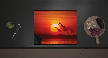Inductie Beschermer - Zonsondergang Silhouet van Giraffen - 60x52 cm - 2 mm Dik - Inductieplaat Beschermer met zwarte kern
