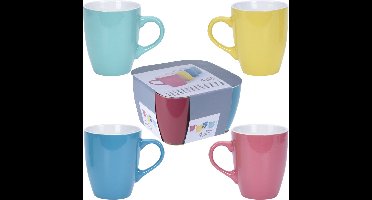 Excellent Houseware Koffie mokken/bekers Costa - 8x - keramiek - met oor - 340 ml