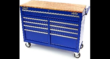 HBM 117cm Verrijdbare Gereedschapswagen Werkbank met Houten Blad Blauw