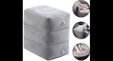 Voetsteun Reis Kussen - 40X30X43cm - Voetsteun Kussen Opblaasbaar Opvouwbaar met Tas en Luchtpomp voor Op Reis 3 Niveaus In Hoogte Verstelbaar - Voor Vliegtuig Trein Auto Thuis - Lichtgrijs
