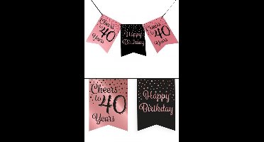 Vlaggenlijn vaandel roze/zwart 40 jaar