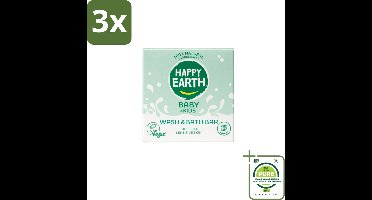 3 x Happy Earth – Wash & Bath Bar – 100% Natuurlijk Baby & Kids – 50 g - Grootverpakking - Baby Wasbar - Kind Badbar - Natuurlijke Wasbar - Zeepvrije Wasbar - Mild Wasbar