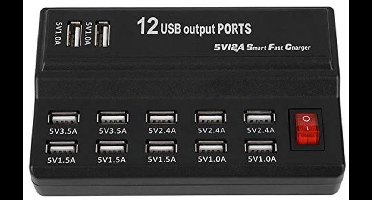 USB-oplader met 12 poorten, 5V, 10A voor tablets en Android-apparaten